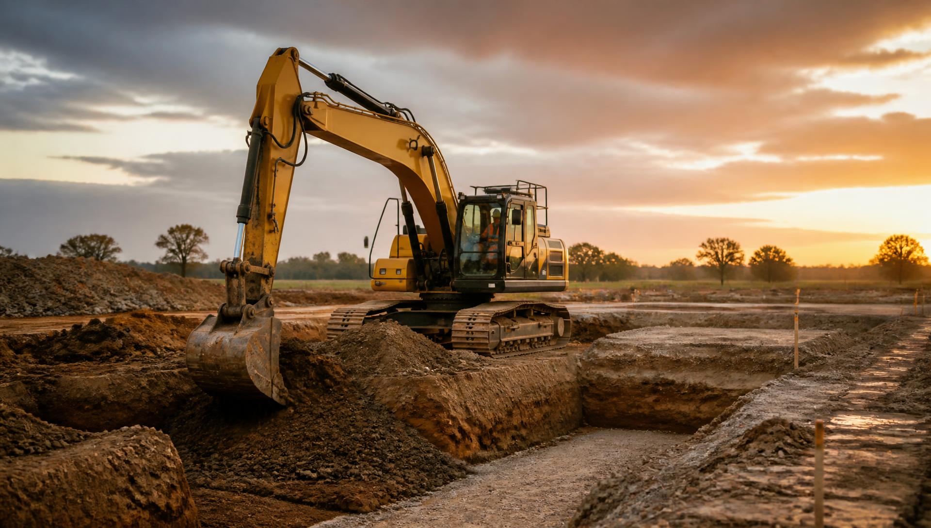 Excavator preparing a construction site for groundworks in Co. Carlow, Ireland